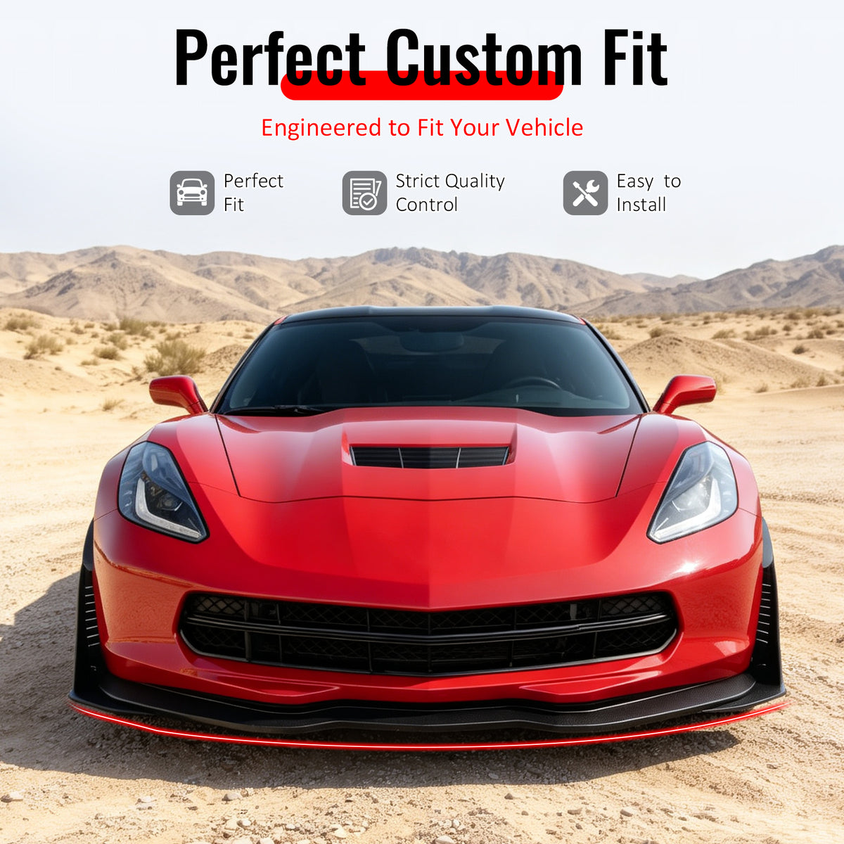 Fit 2014-2019 Chevy Corvette Front Bumper Lip + Winglet Carbon Fiber Print