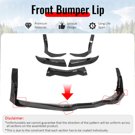 Fits 14-19 Corvette Stingray & Z51 Front Bumper Lip + Winglet Carbon Fiber Print