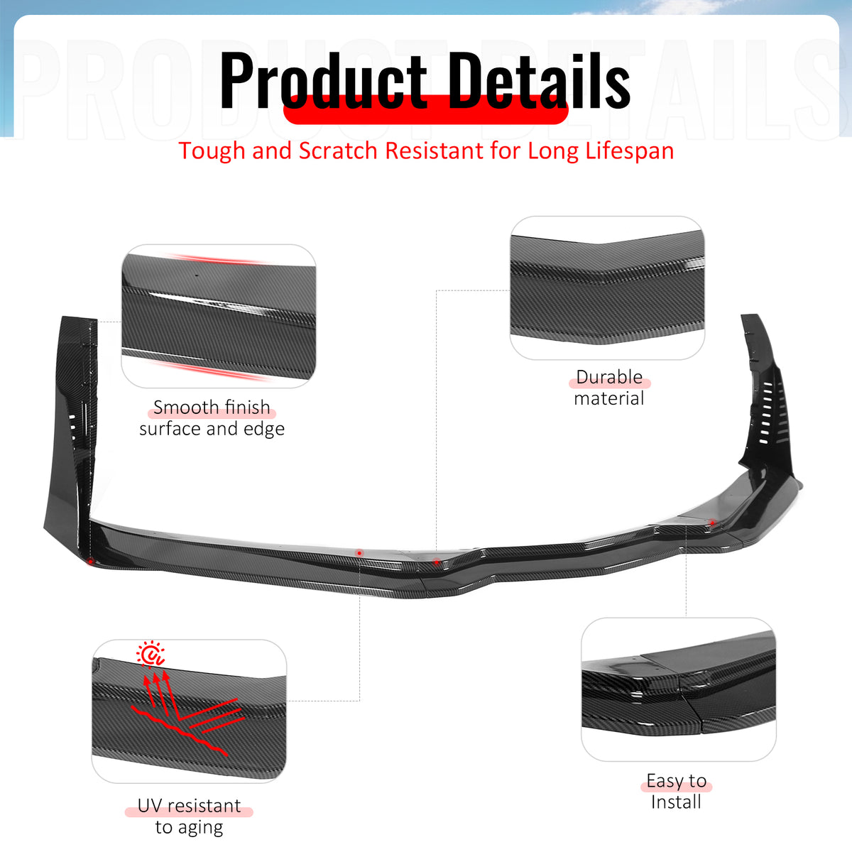 Fits 14-19 Corvette Stingray & Z51 Front Bumper Lip + Winglet Carbon Fiber Print