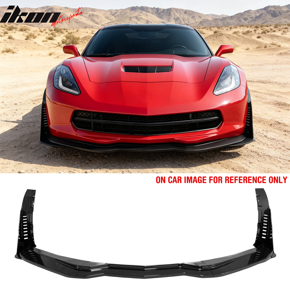 2014-2019 Chevrolet Corvette C7 Stingray & Z51 5PCS Front Lower Bumper Lip Air Dam Chin Spoiler Splitter + Winglets IKON Style Carbon Fiber Print ABS