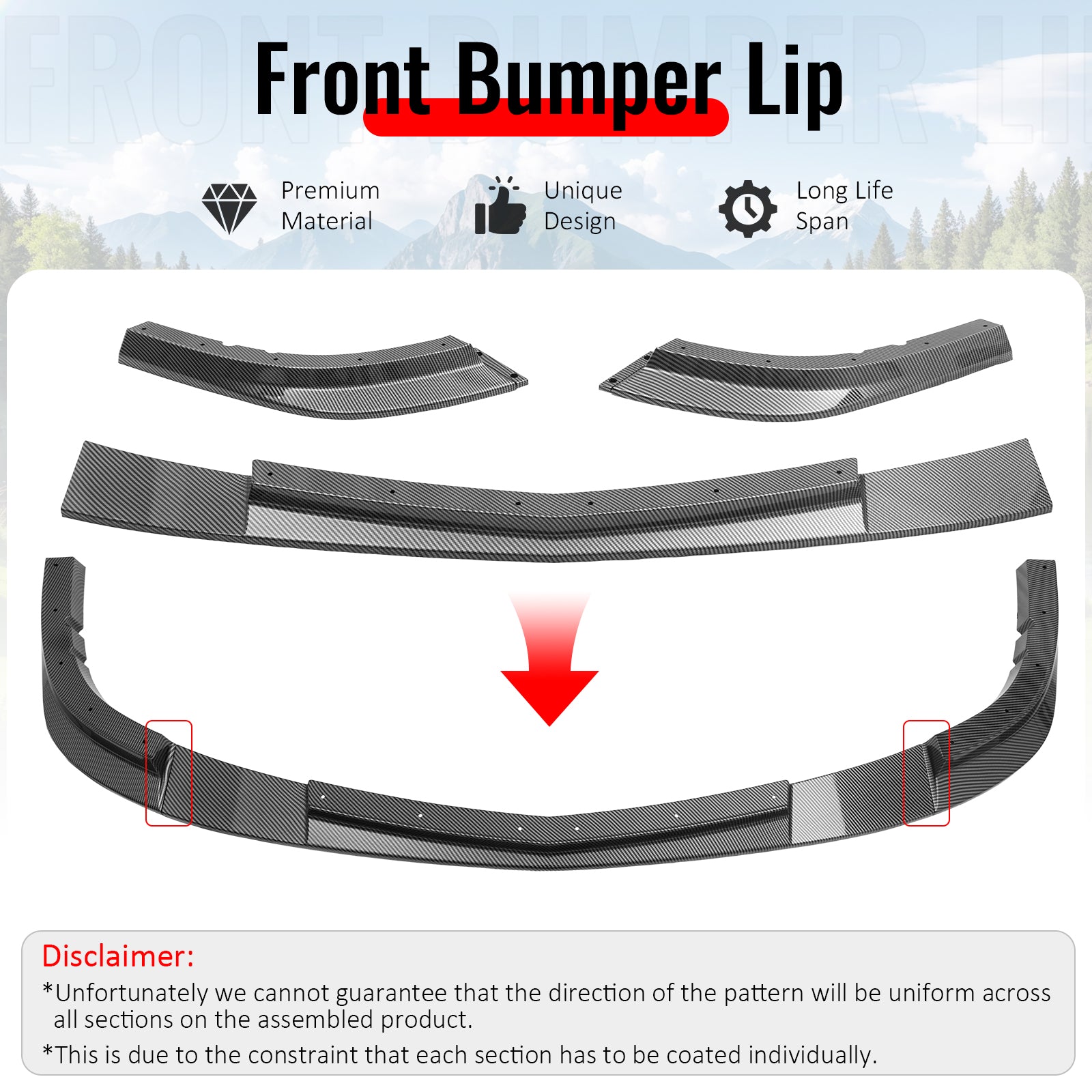 For 05-13 Corvette Base ZR1 Front Bumper Lip Chin Spoiler Carbon Fiber Print ABS