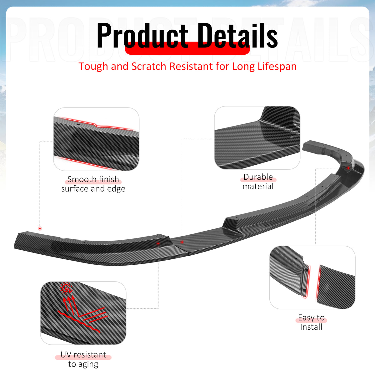 For 05-13 Corvette Base ZR1 Front Bumper Lip Chin Spoiler Carbon Fiber Print ABS