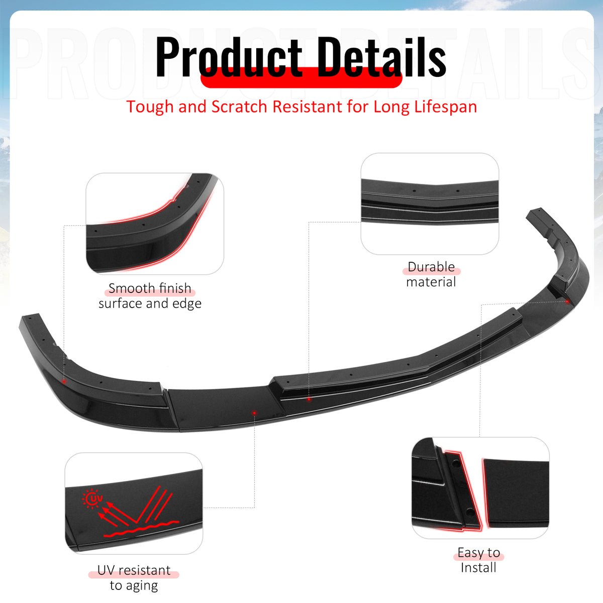 Fits 05-13 Chevy Corvette Base ZR1 Front Bumper Lip Chin Spoiler Gloss Black ABS