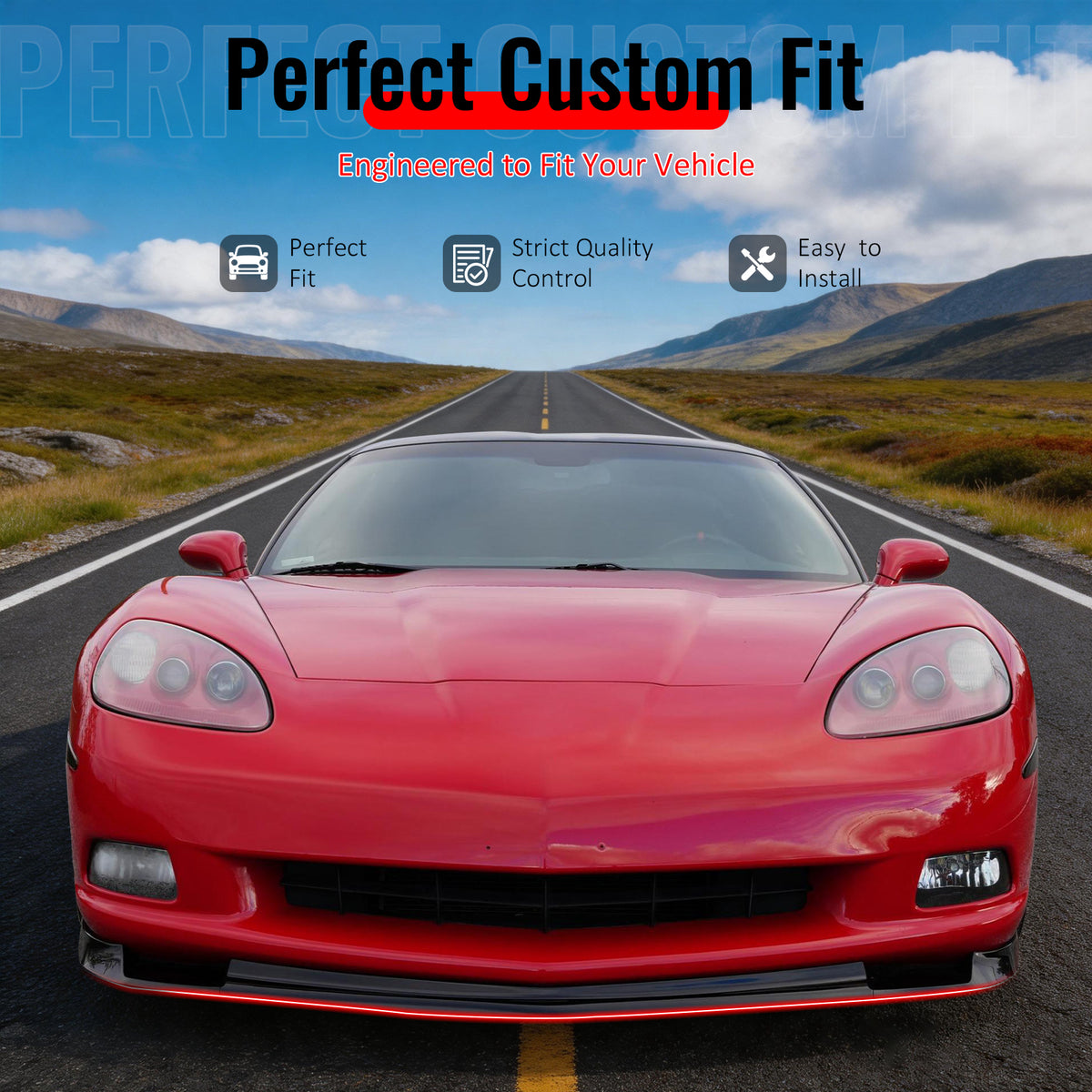 IKON MOTORSPORTS Front Bumper Lip, Compatible with 2005-2013 Chevrolet Corvette C6 Base Models, ZR1 Style Gloss Black PP Air Dam Chin Spoiler Protector Splitter 3PCS