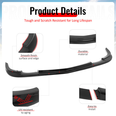 Fits 05-13 Chevrolet Corvette C6 Base ZR1 Style Front Bumper Lip Gloss Black 3PC