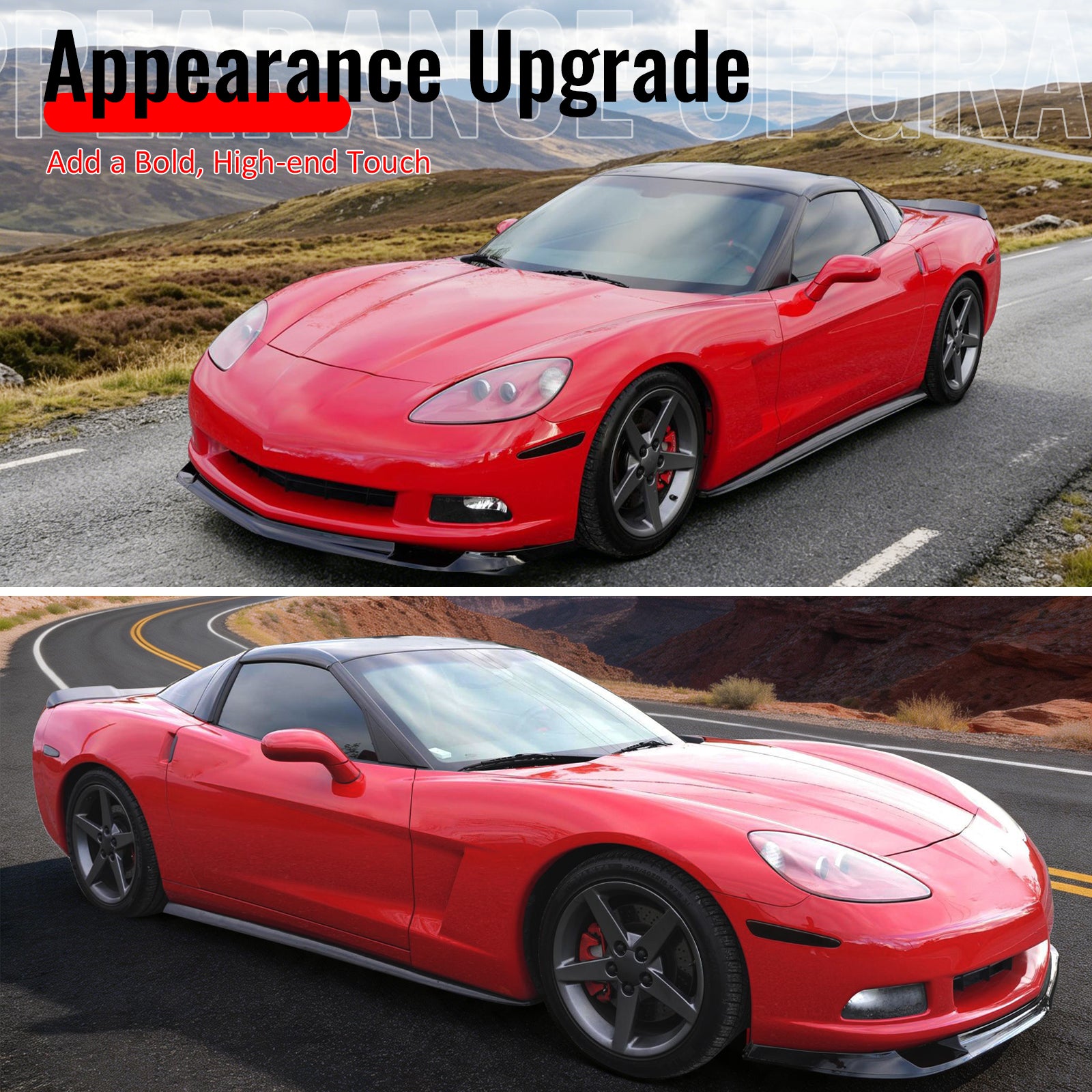 Fits 05-13 Chevrolet Corvette C6 Base ZR1 Style Front Bumper Lip Gloss Black 3PC