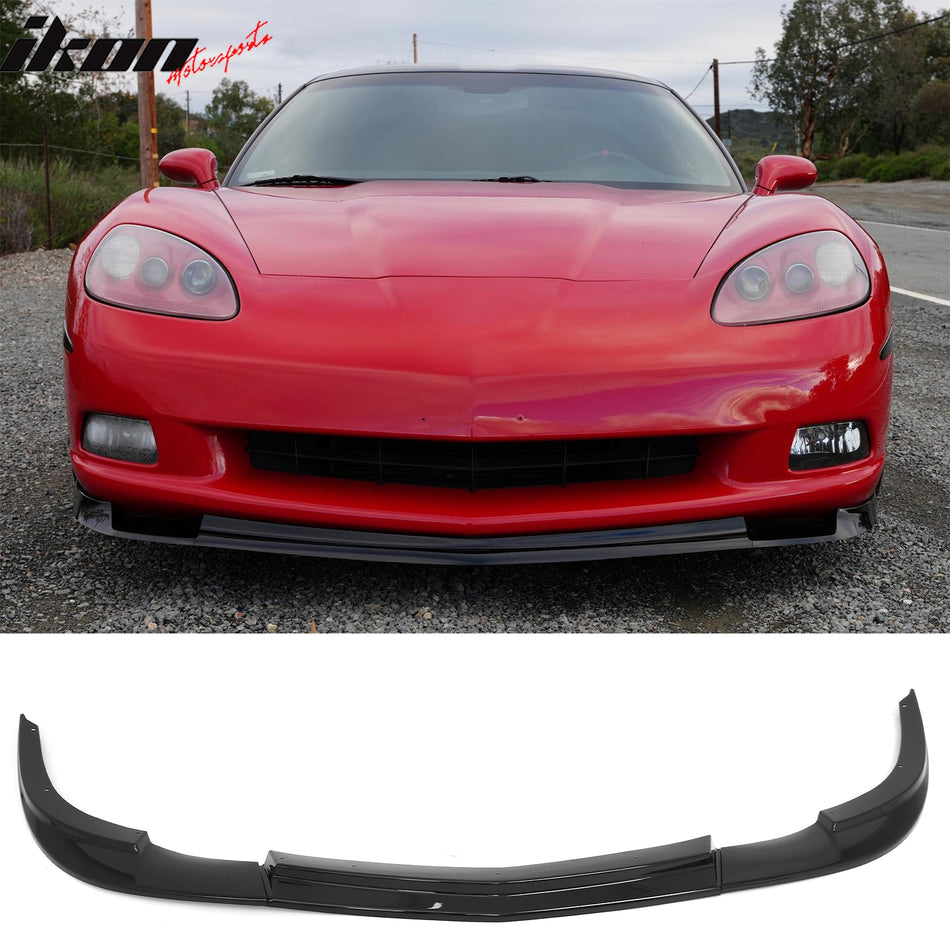 2005-2013 Chevrolet Corvette C6 Base ZR1 Style Front Bumper Lip Gloss Black PP 3PCS