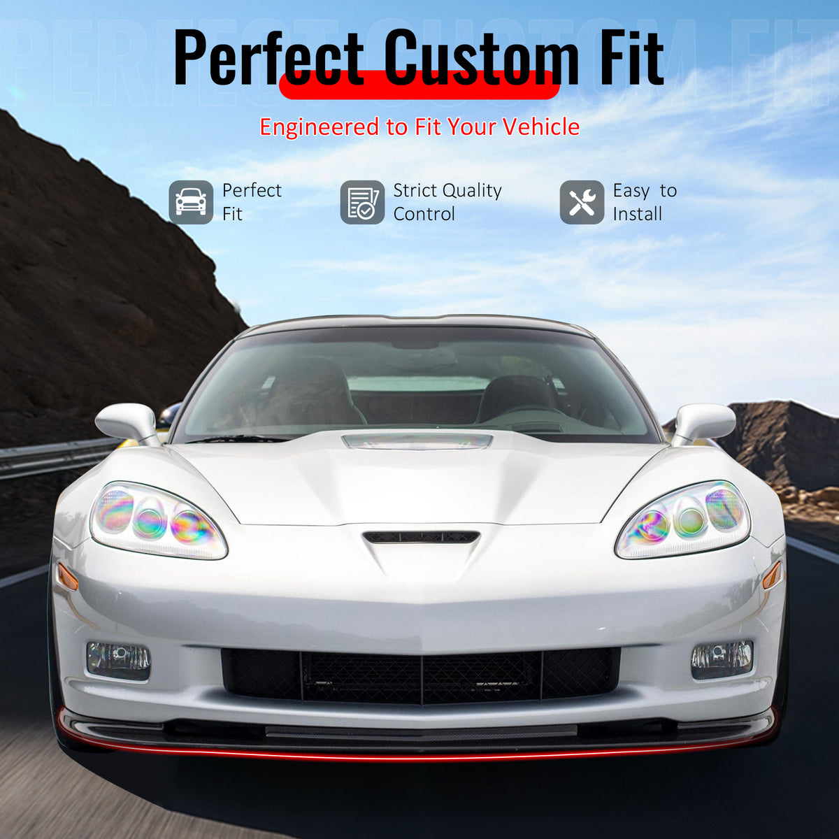 IKON MOTORSPORTS Front Bumper Lip, Compatible with 2006-2013 Chevrolet Corvette 427/Grand Sport/Z06/ZR1, ZR1 Style Carbon Fiber Print ABS Plastic Air Dam Chin Spoiler Protector Splitter 3PCS