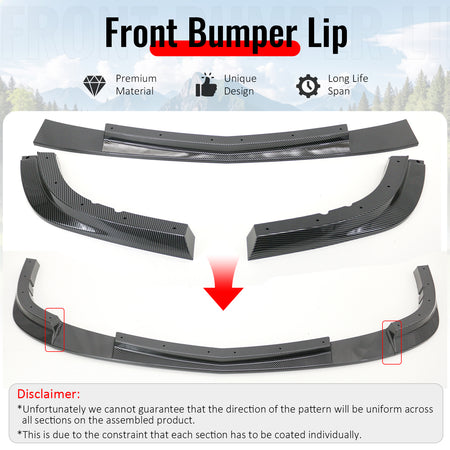 Fits 06-13 Corvette C6 Front Bumper Lip ZR1 Style 3PC Spoiler Carbon Fiber Print