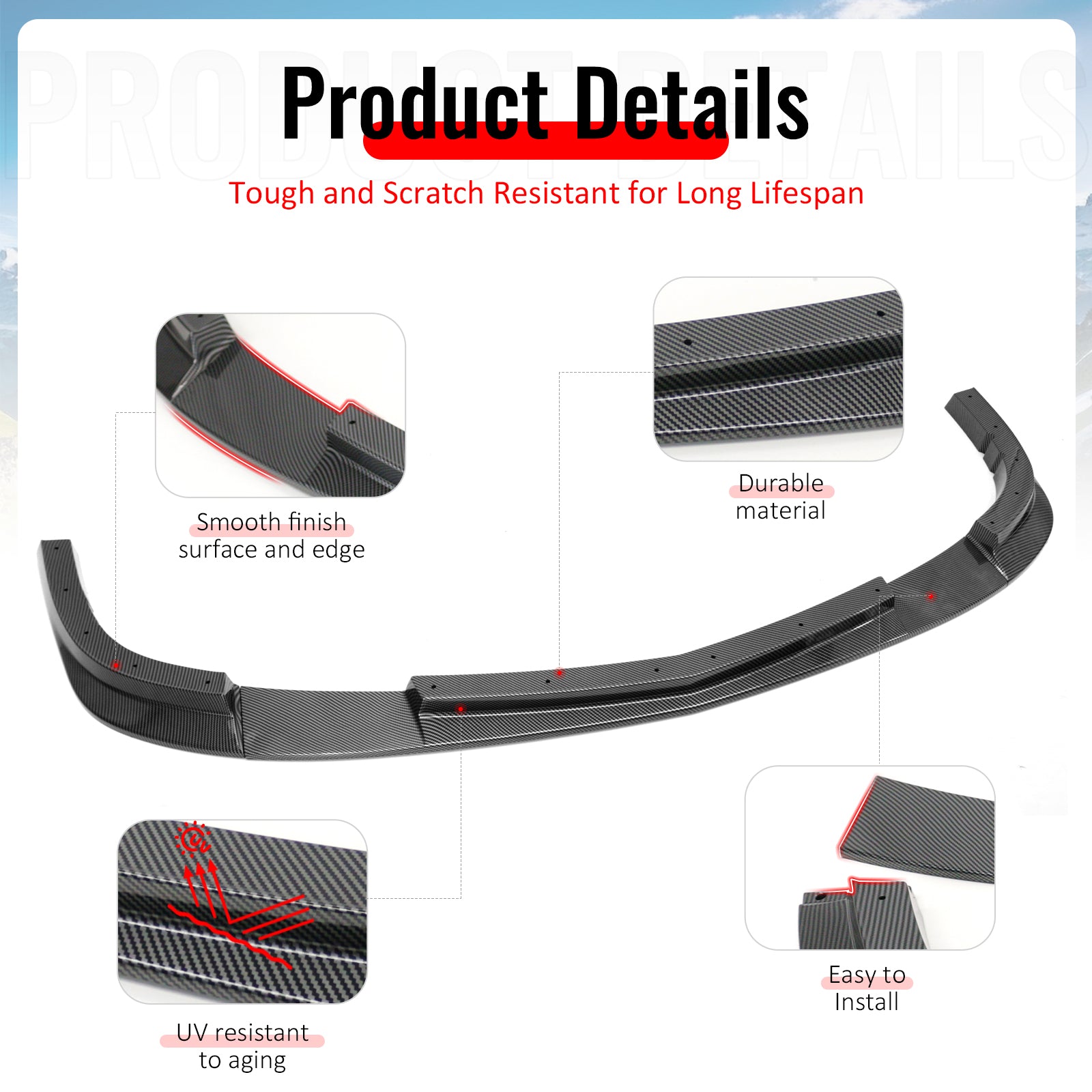 Fits 06-13 Corvette C6 Front Bumper Lip ZR1 Style 3PC Spoiler Carbon Fiber Print