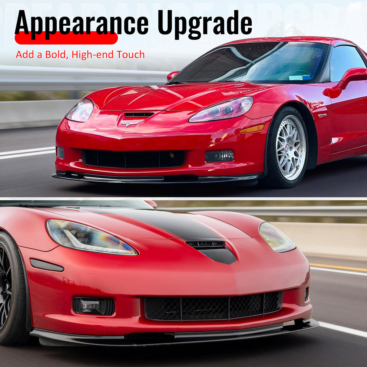 Fits 06-13 Corvette C6 Front Bumper Lip ZR1 Style 3PC Spoiler Carbon Fiber Print