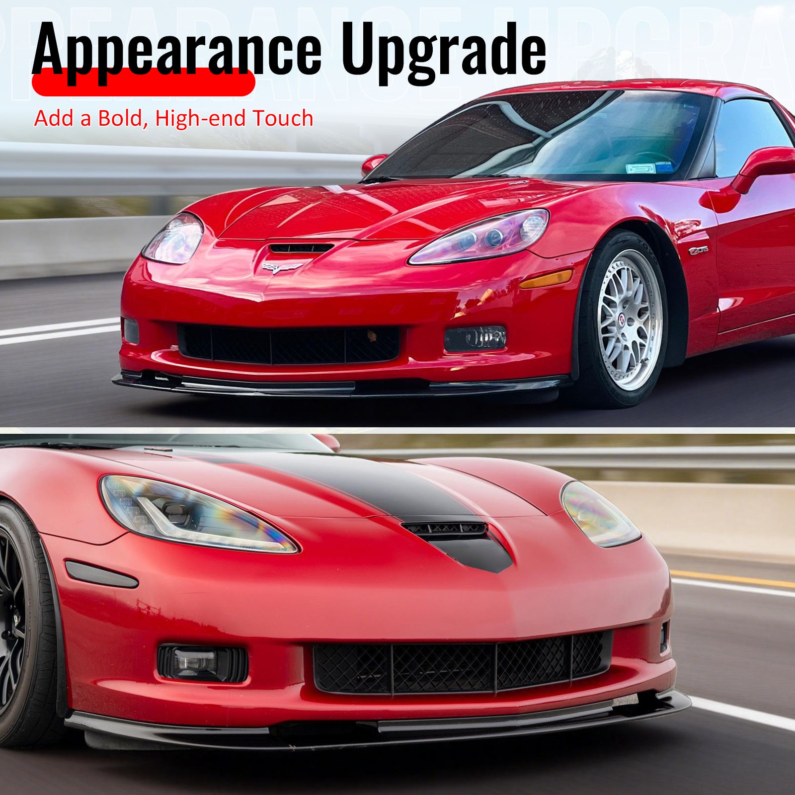 Fits 06-13 Corvette C6 Front Bumper Lip ZR1 Style 3PC Spoiler Carbon Fiber Print