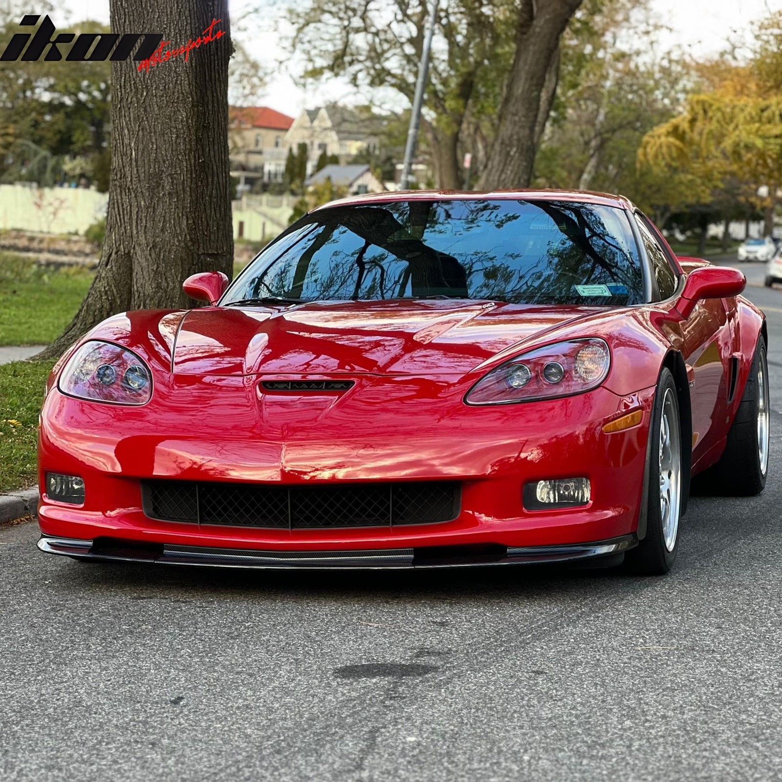 Fits 06-13 Corvette C6 Front Bumper Lip ZR1 Style 3PC Spoiler Carbon Fiber Print