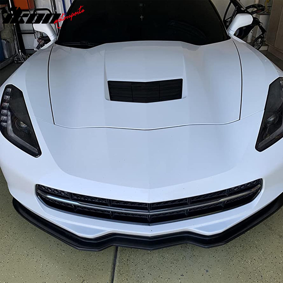 Front Bumper Lip Compatible With 2014-2019 Chevy Corvette C7, ST Style Black PU Front Lip Finisher Under Chin Spoiler Add On by IKON MOTORSPORTS, 2015 2016 2017 2018