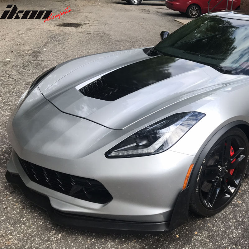 IKON MOTORSPORTS, Front Bumper Lip Compatible with 2014-2019 Chevrolet Corvette C7, ABS Factory Replacement Stage 2 Air Dam Chin Front Spoiler