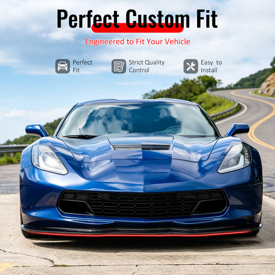 IKON MOTORSPORTS Front Bumper Lip, Compatible with 2014-2019 Chevrolet Corvette C7, Stage 2 Style Matte Black PP Air Dam Chin Spoiler Protector Splitter 3PCS