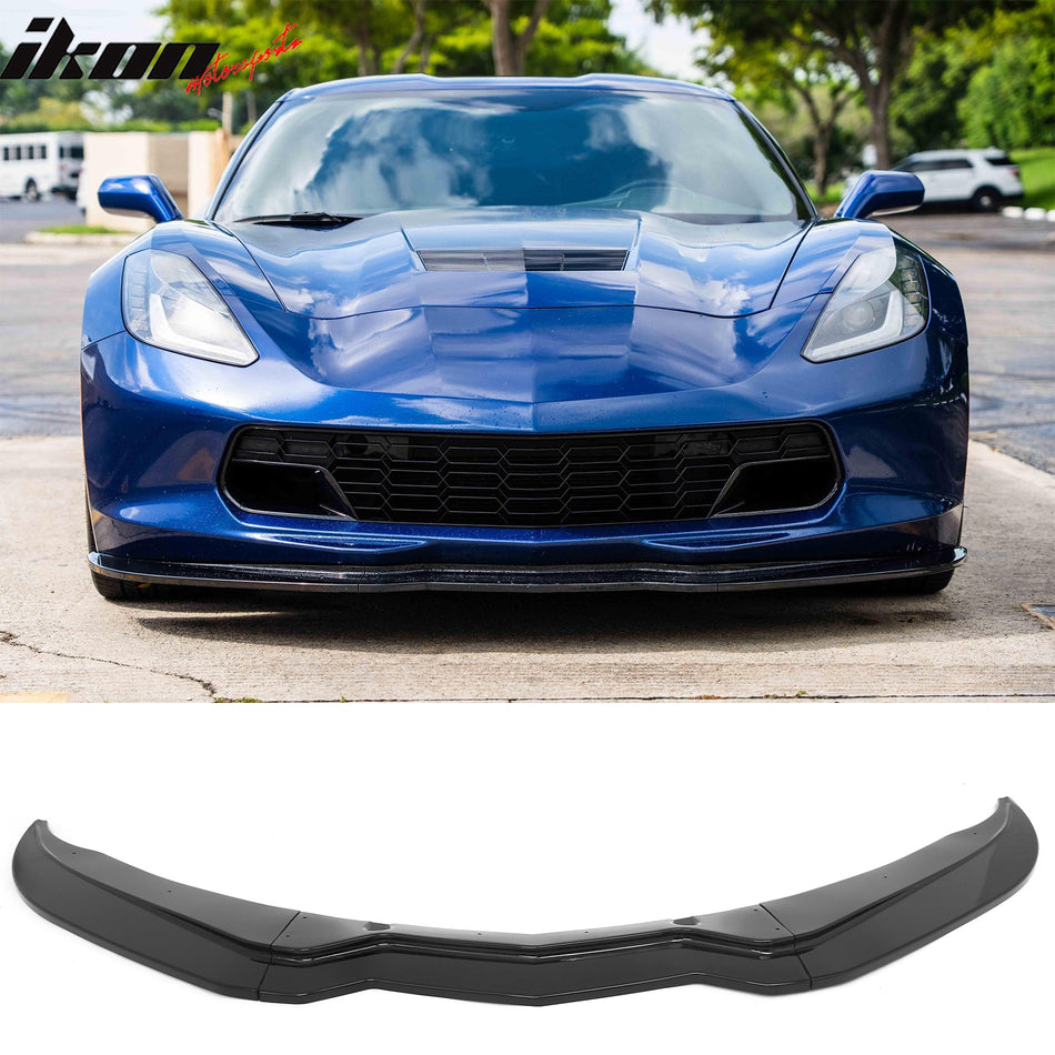 2014-2019 Chevrolet Corvette C7 Stage 2 Style 3PCS Front Bumper Lip Gloss Black PP