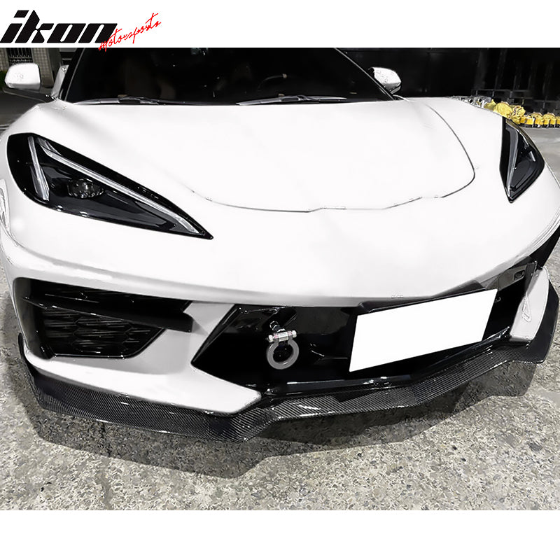 IKON MOTORSPORTS, Front Bumper Lip Compatible With 2020-2025 Chevrolet Corvette, Real Carbon Fiber C8 Front Chin Lip Spoiler Splitter Protector Body Kit, 2021