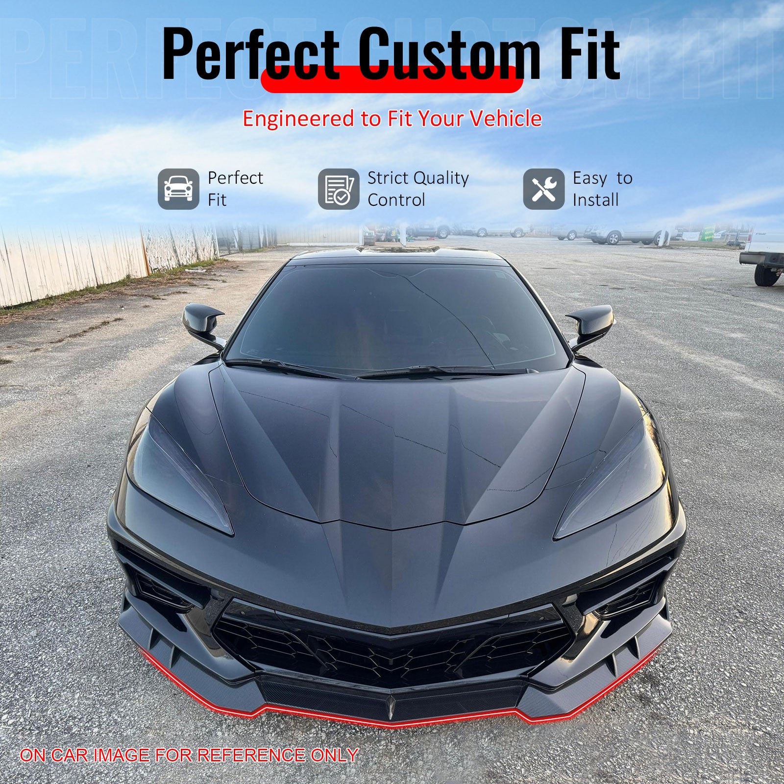 Fits 20-26 Chevy Corvette C8 Stingray/Z51 Front Bumper Lip Carbon