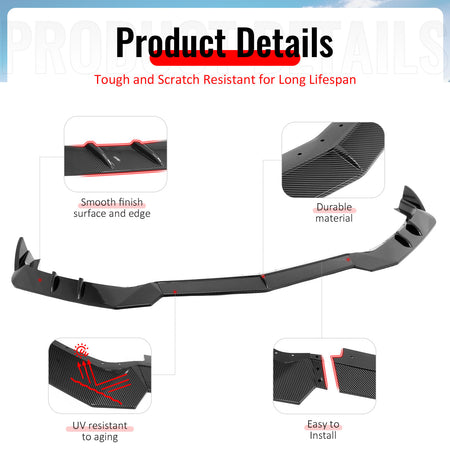 Fits 20-26 Chevy Corvette C8 Stingray/Z51 Front Bumper Lip Carbon Fiber Look 3PC