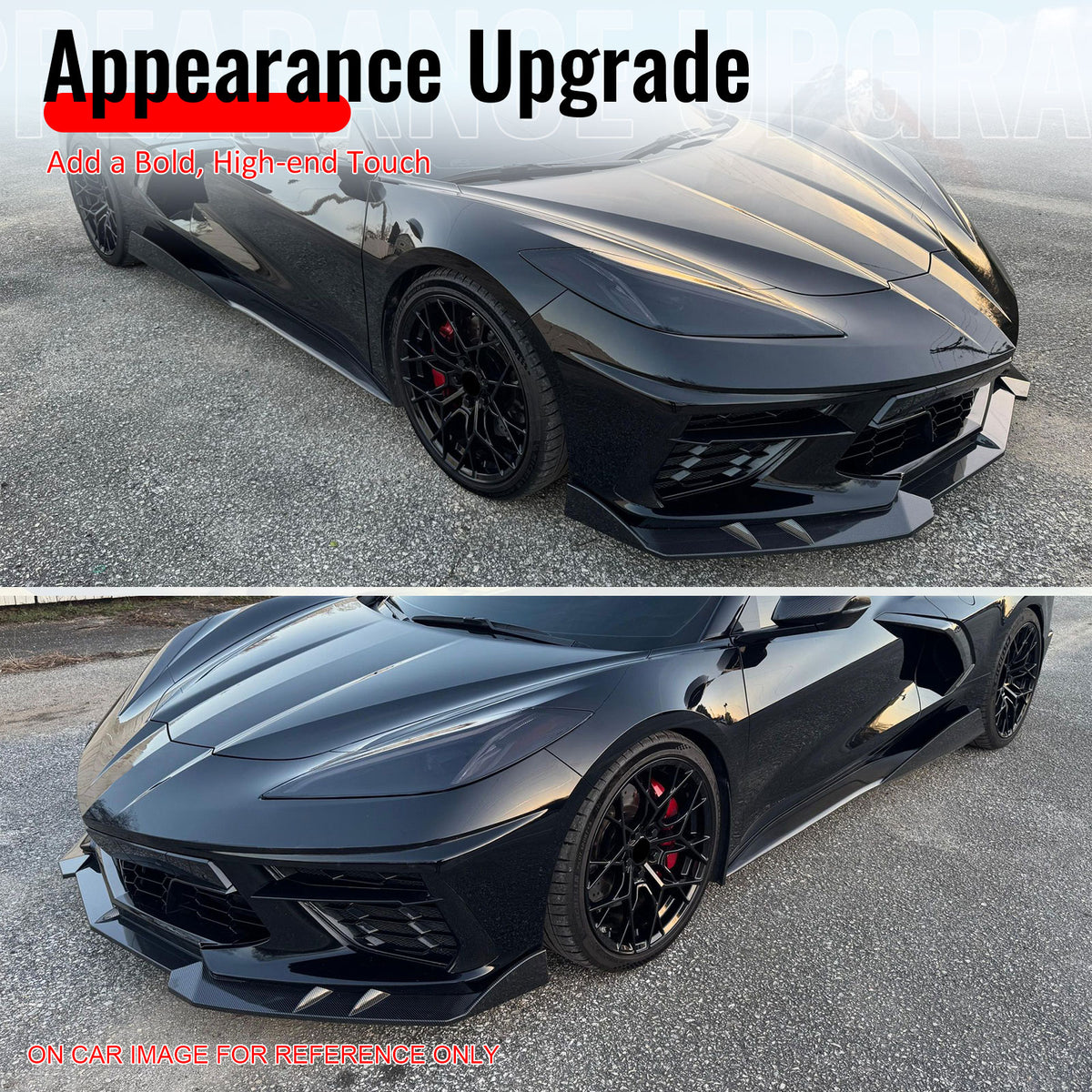 Fits 20-26 Chevy Corvette C8 Stingray/Z51 Front Bumper Lip Carbon Fiber Look 3PC