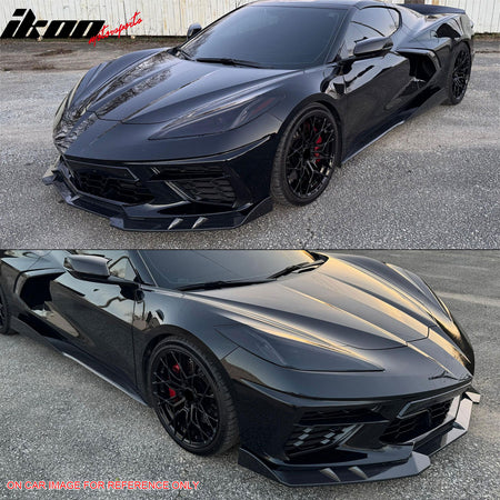 Fits 20-26 Chevy Corvette C8 Stingray/Z51 Front Bumper Lip Carbon Fiber Look 3PC