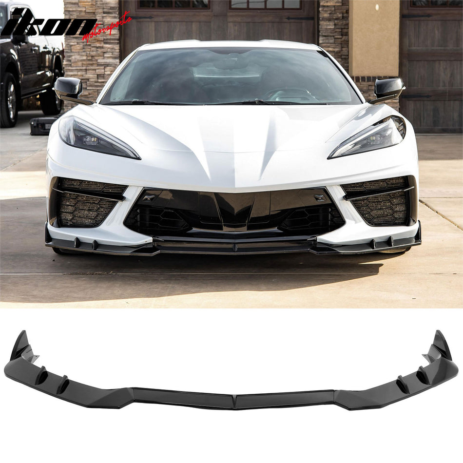2020-2026 Chevy Corvette C8 Stingray/Z51 SK Style Front Bumper Lip Gloss Black PP 3PCS