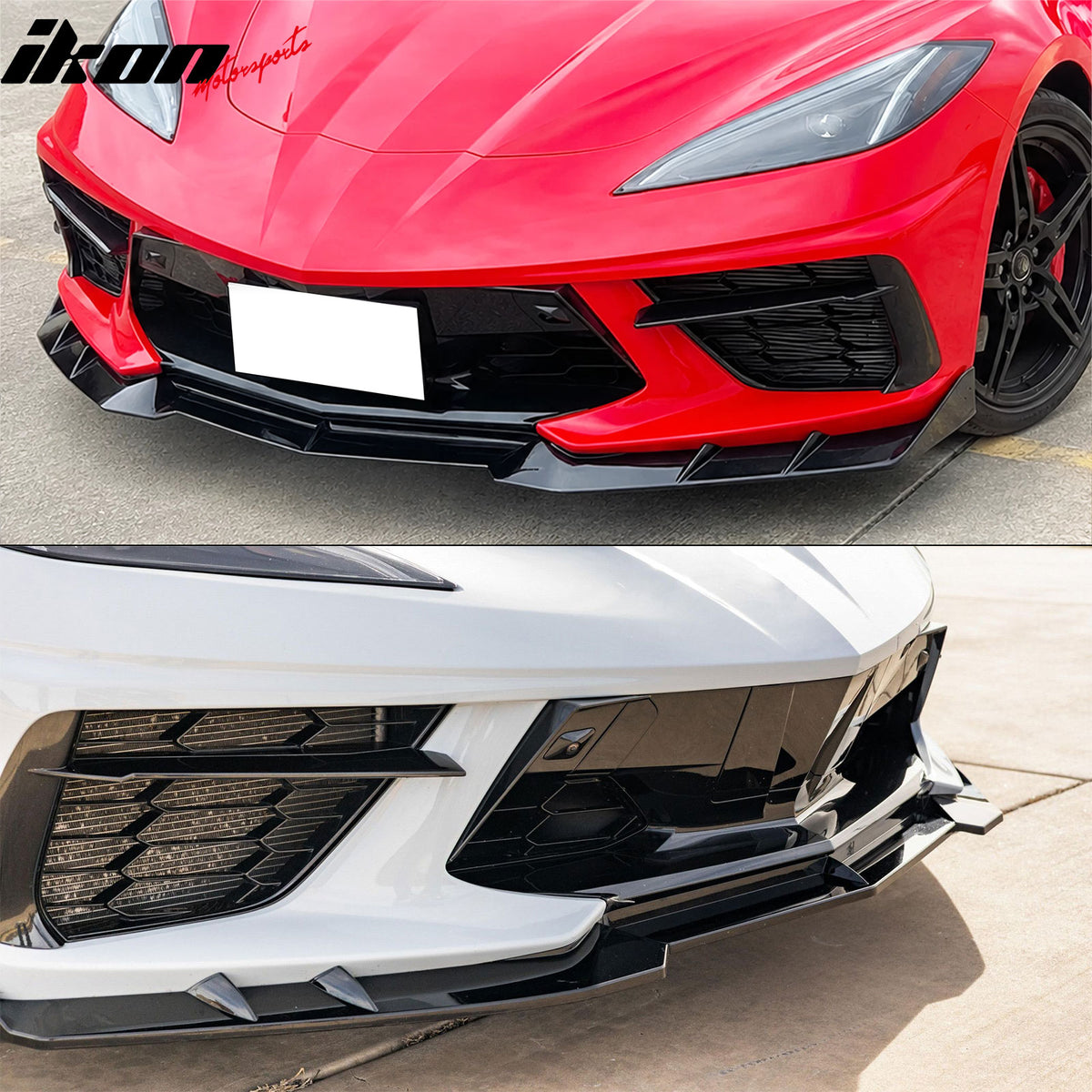 Fits 20-26 Chevy Corvette C8 Stingray/Z51 Front Bumper Lip Gloss Black PP 3PCS
