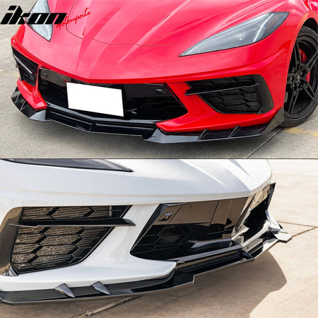 Fits 20-26 Chevy Corvette C8 Stingray/Z51 Front Bumper Lip Gloss Black PP 3PCS