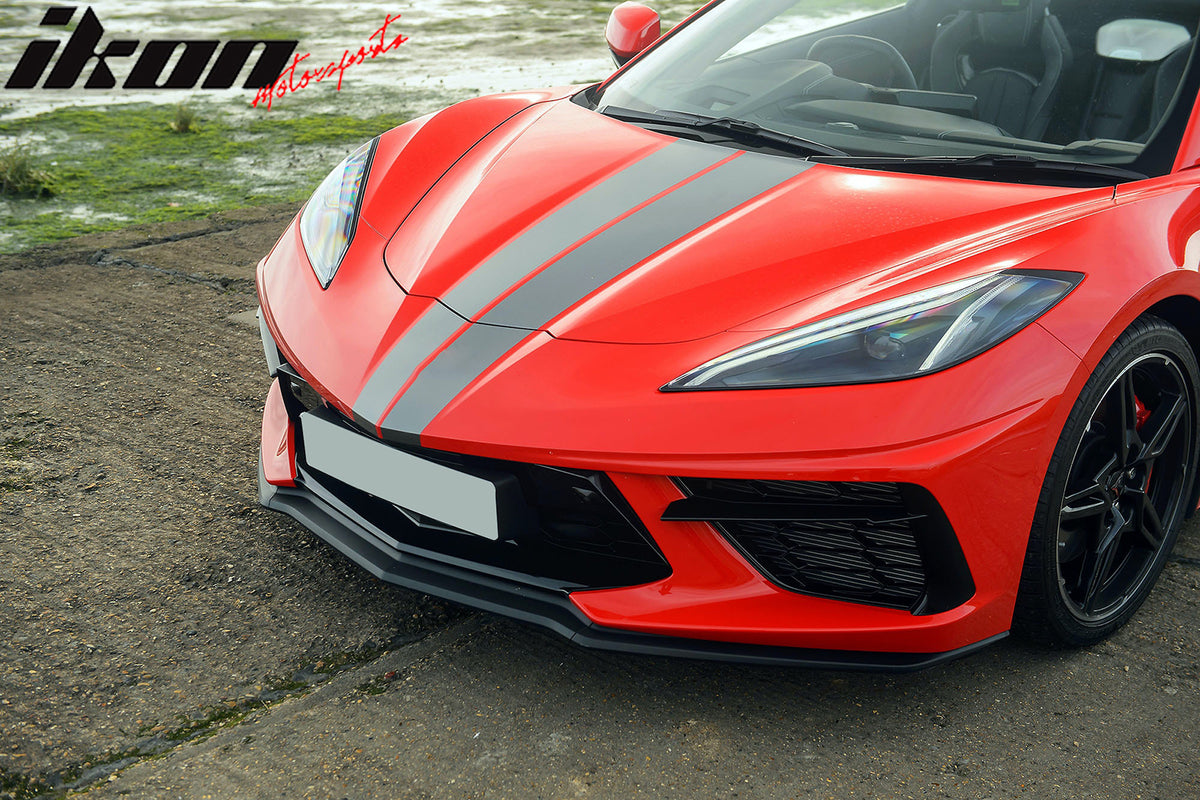 IKON MOTORSPORTS Front Bumper Lip Compatible With 2020-2025 Chevrolet Corvette, Z51 Style PP Texture Black Valance Chin Lip Spoiler Splitter, 2021