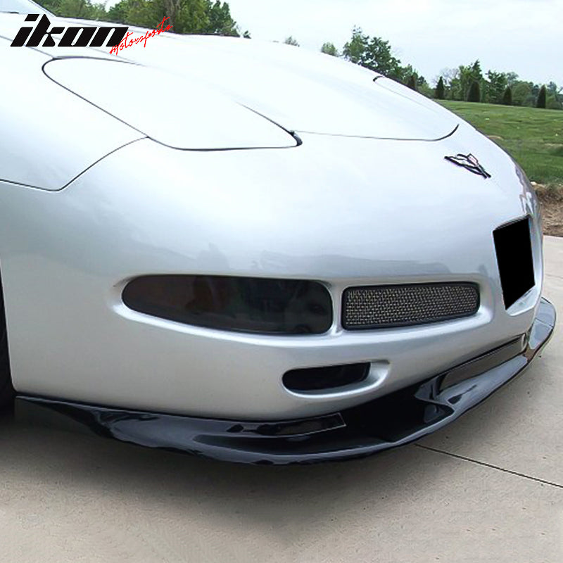 Front Bumper Lip Compatible With 1997-2004 Chevy Corvette C5, ZR1 Style Black PU Front Lip Finisher Under Chin Spoiler Protector Air Dam Chin Diffuser Add On by IKON MOTORSPORTS, 1998 1999 2000 2001