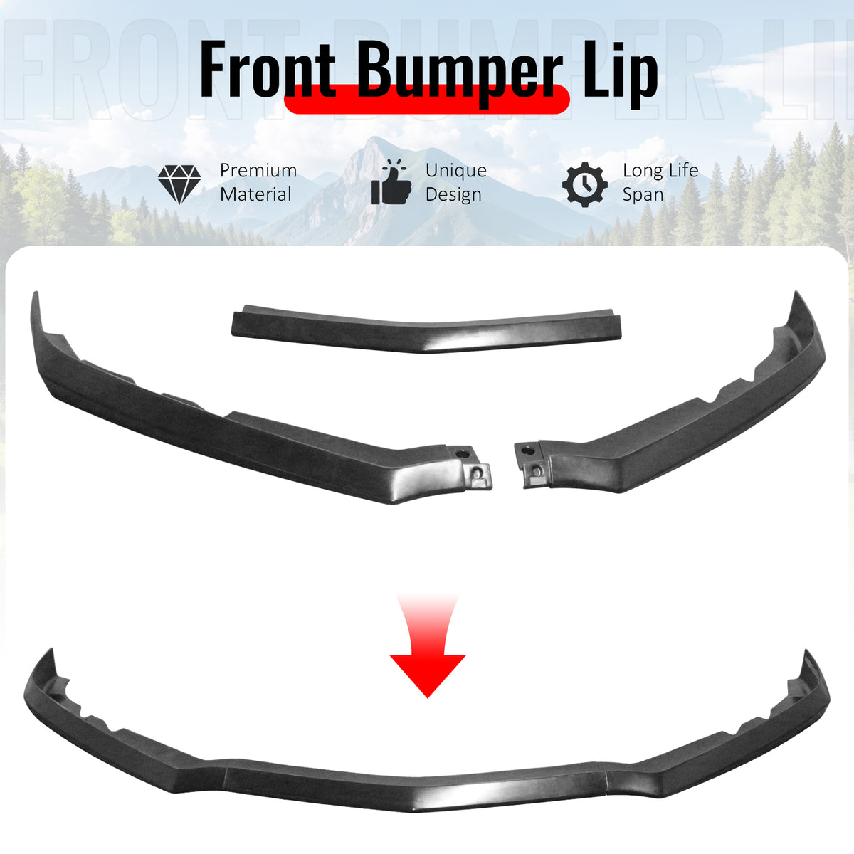 Fits 16-18 Chevrolet Cruze Front Bumper Lip Spoiler Splitter Chin Unpainted 3PCS