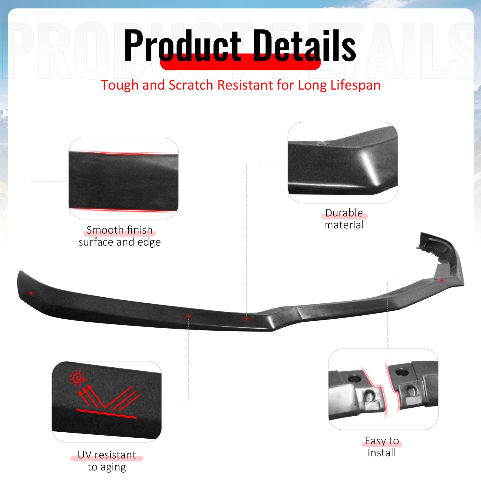 Fits 16-18 Chevrolet Cruze Front Bumper Lip Spoiler Splitter Chin Unpainted 3PCS