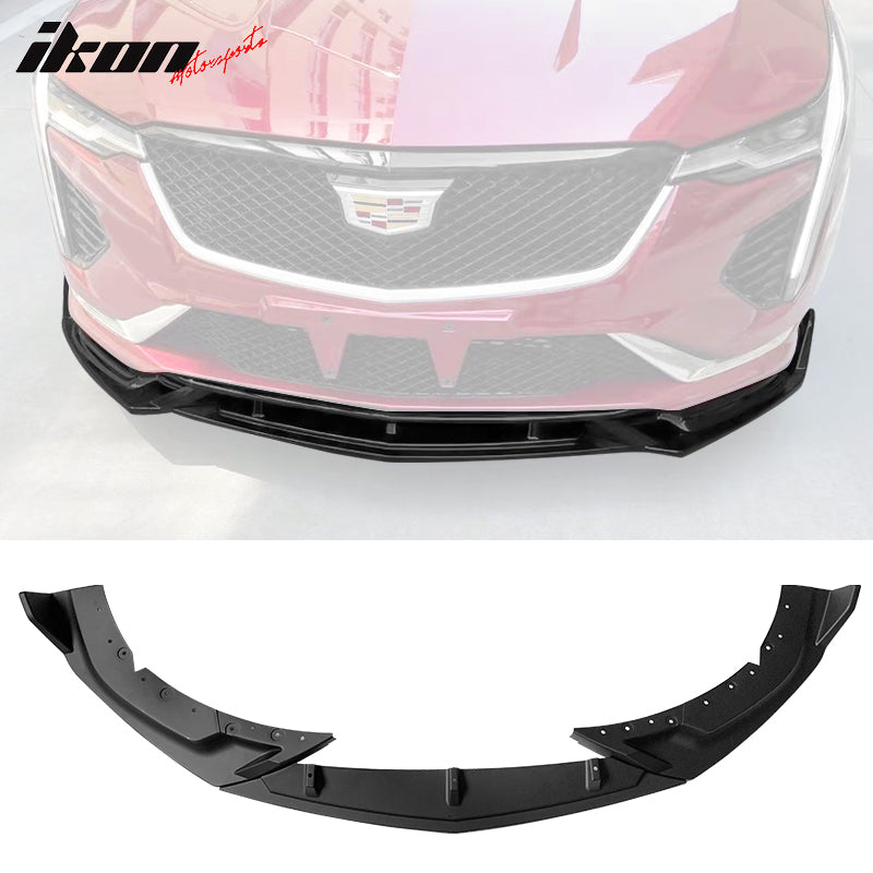 IKON MOTORSPORTS, 3PCS Front Bumper Lip Compatible With 2020-2022 Cadillac CT4, Front Bumper Lip Spoiler Splitter Kit IKON Style PP Polypropylene Painted