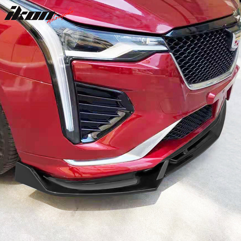 IKON MOTORSPORTS, 3PCS Front Bumper Lip Compatible With 2020-2022 Cadillac CT4, Front Bumper Lip Spoiler Splitter Kit IKON Style PP Polypropylene Painted