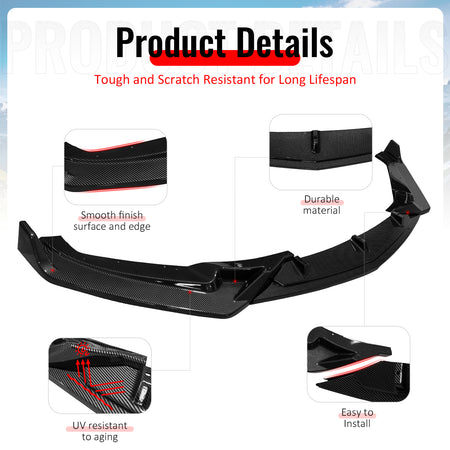 Fits 25-26 Cadillac CT5 Luxury Carbon Fiber Print Front Bumper Lip Spoiler 3PC