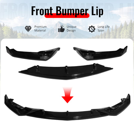 Fits 25-26 Cadillac CT5 Luxury Trim Gloss Black Front Bumper Lip Spoiler PP 3PCS