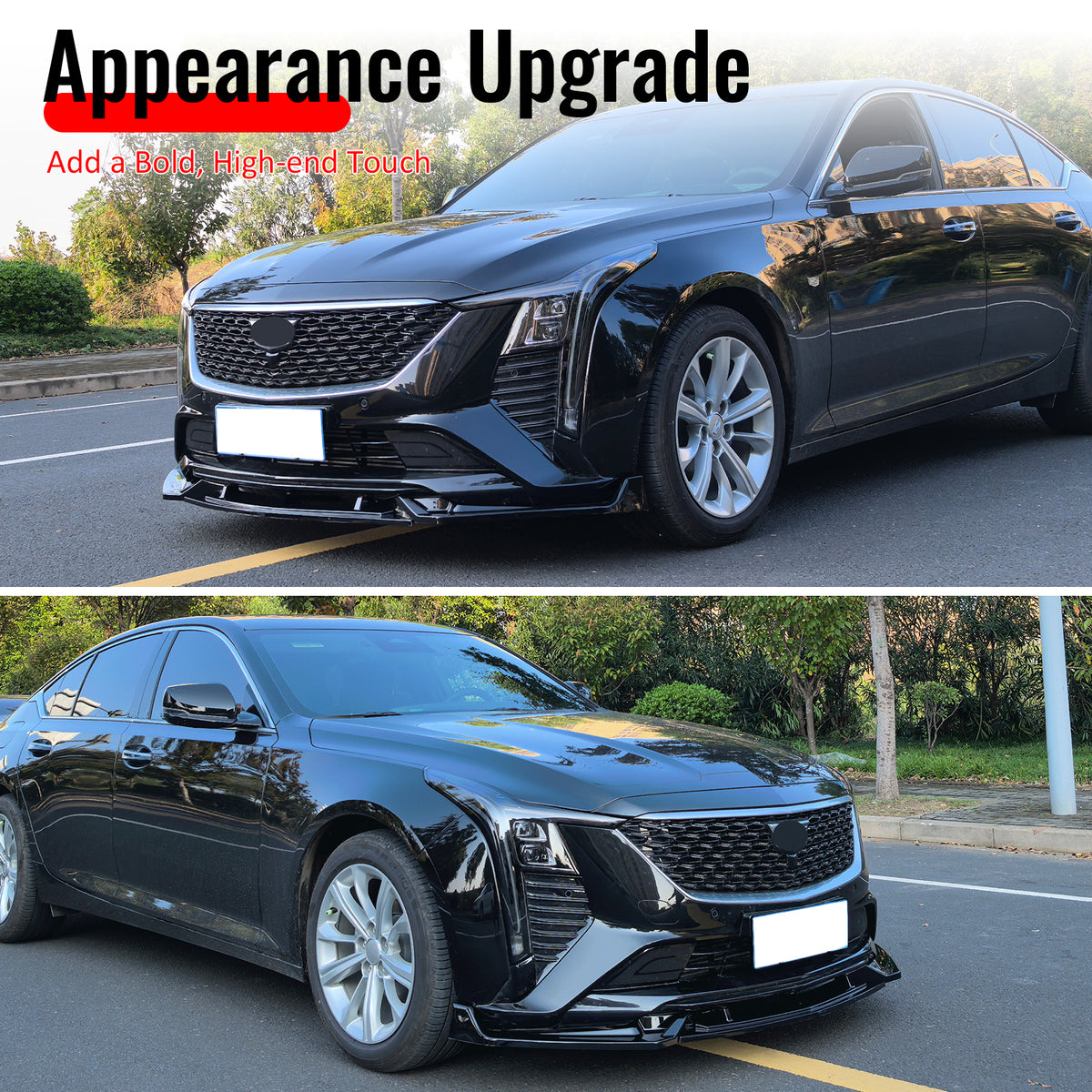 Fits 25-26 Cadillac CT5 Luxury Trim Gloss Black Front Bumper Lip Spoiler PP 3PCS