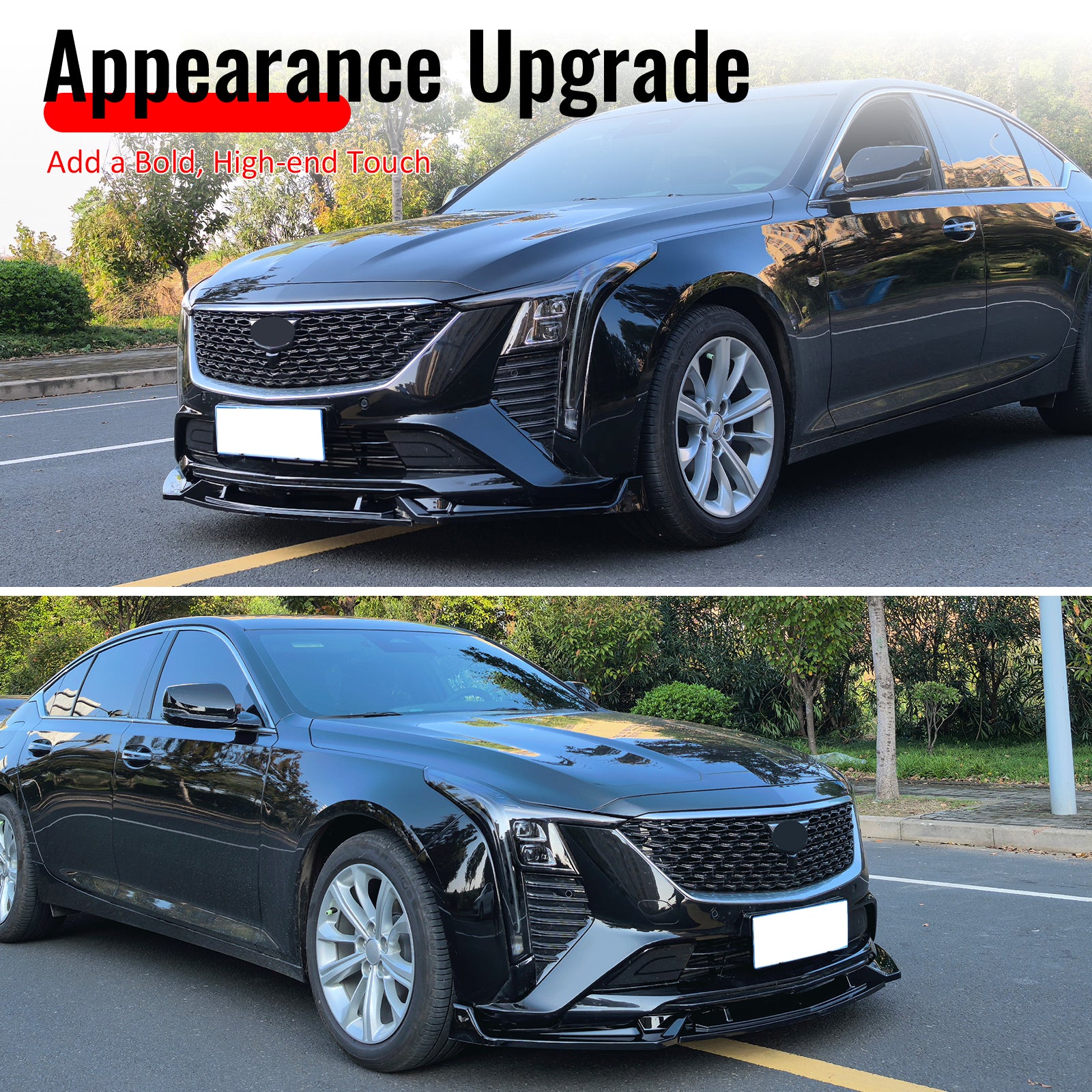 Fits 25-26 Cadillac CT5 Luxury Trim Gloss Black Front Bumper Lip Spoiler PP 3PCS