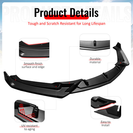 Fits 25-26 Cadillac CT5 Luxury Trim Matte Black Front Bumper Lip Spoiler PP 3PCS