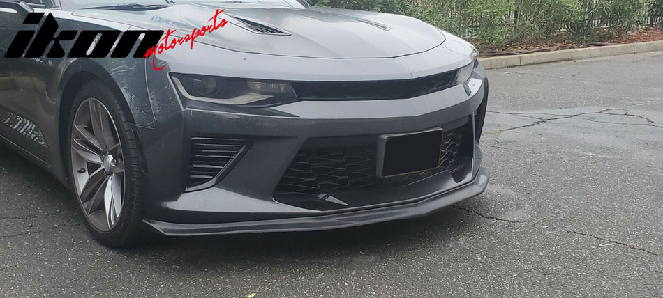 IKON MOTORSPORTS Front Bumper Lip, Compatible with 2016-2021 Chevrolet Camaro V8 SS, SLP Style Unpainted Black PU Polyurethane Air Dam Chin Spoiler Protector Splitter