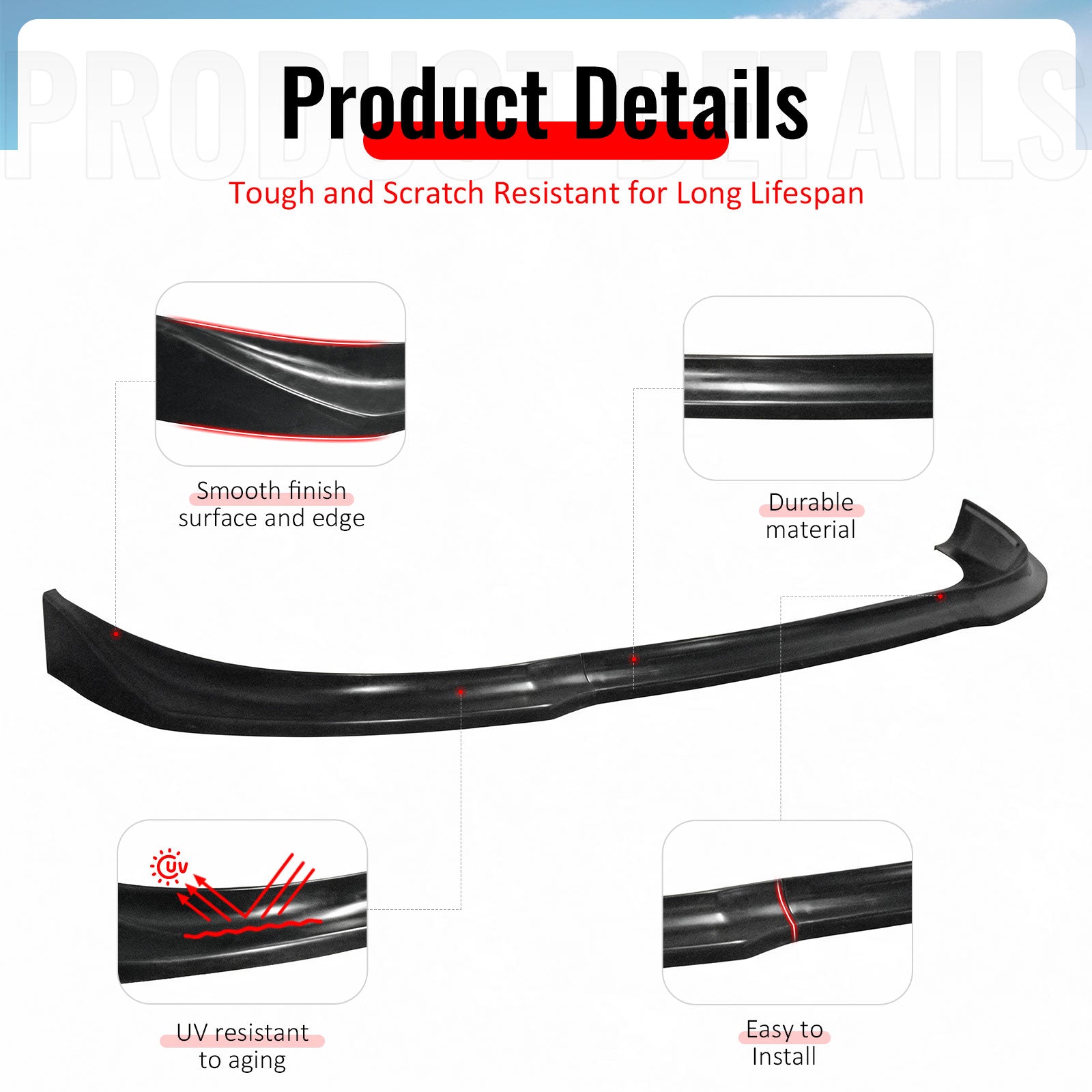 Fits 17-20 Chrysler Pacifica Front Bumper Lip Spoiler Splitter Unpainted PU 3PCS