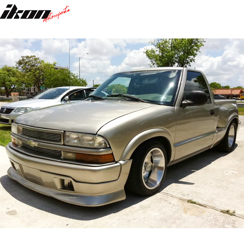 Front Bumper Lip Compatible With 1998-2004 CHEVY S10 1998-2004 GMC S15 SONOMA, Extreme Style Black Front Lip Spoiler Splitter by IKON MOTORSPORTS, 1999 2000 2001 2002 2003