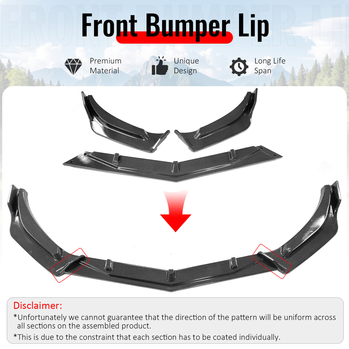 For 19-25 Chevrolet Malibu IKON Front Bumper Lip Chin Spoiler Carbon Fiber Print