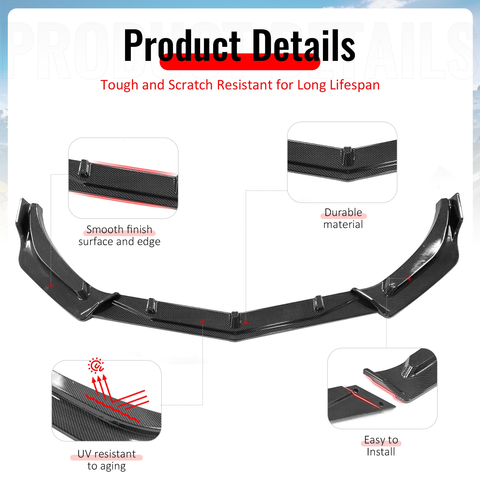 For 19-25 Chevrolet Malibu IKON Front Bumper Lip Chin Spoiler Carbon Fiber Print