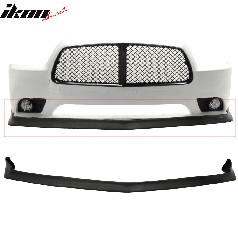 Front Lip Compatible With 2011-2014 Dodge Charger, V2 Style Unpainted Black Polyurethane (PU) Spoiler Splitter Valance Chin Bodykit by IKON MOTORSPORTS, 2012 2013