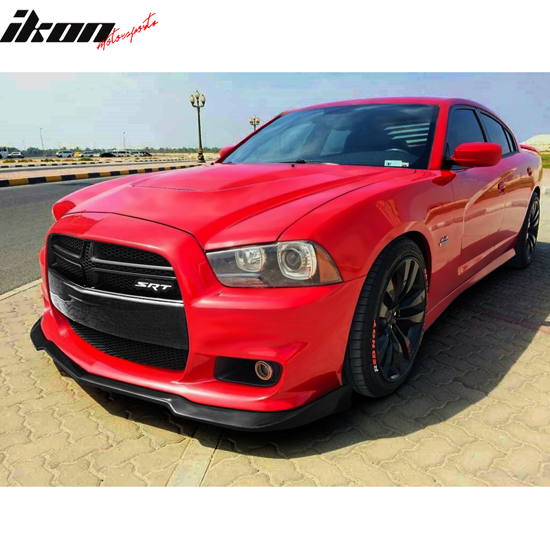 Front Bumper Lip Compatible With 2012-2014 Dodge Charger SRT8, IKON Style Black PU Front Lip Finisher Under Chin Spoiler Add On by IKON MOTORSPORTS
