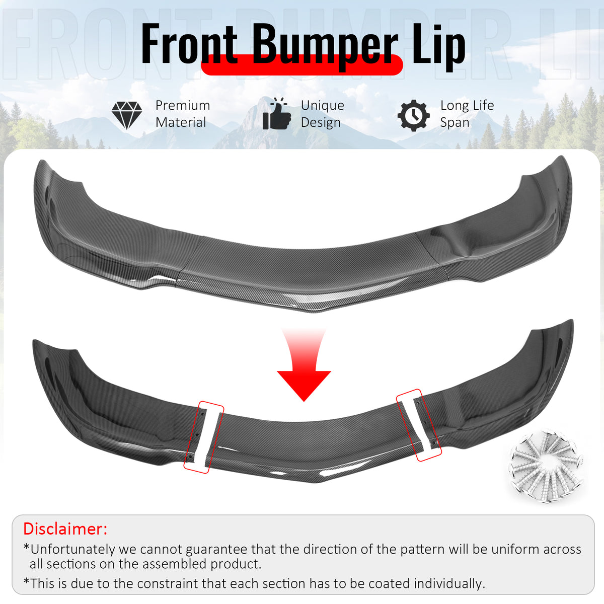 Fits 12-14 Charger SRT8 IKON PP Front Bumper Lip Chin Spoiler Carbon Fiber Print