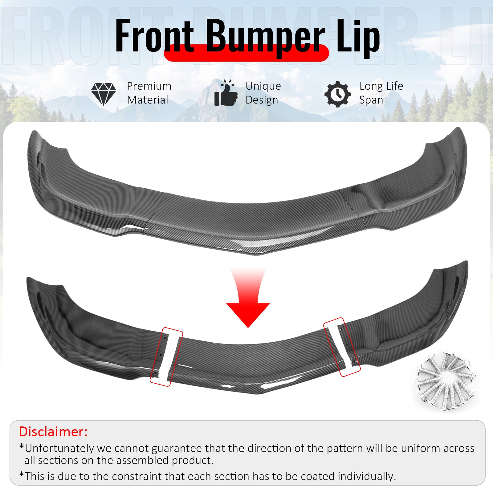 Fits 12-14 Charger SRT8 IKON PP Front Bumper Lip Chin Spoiler Carbon Fiber Print
