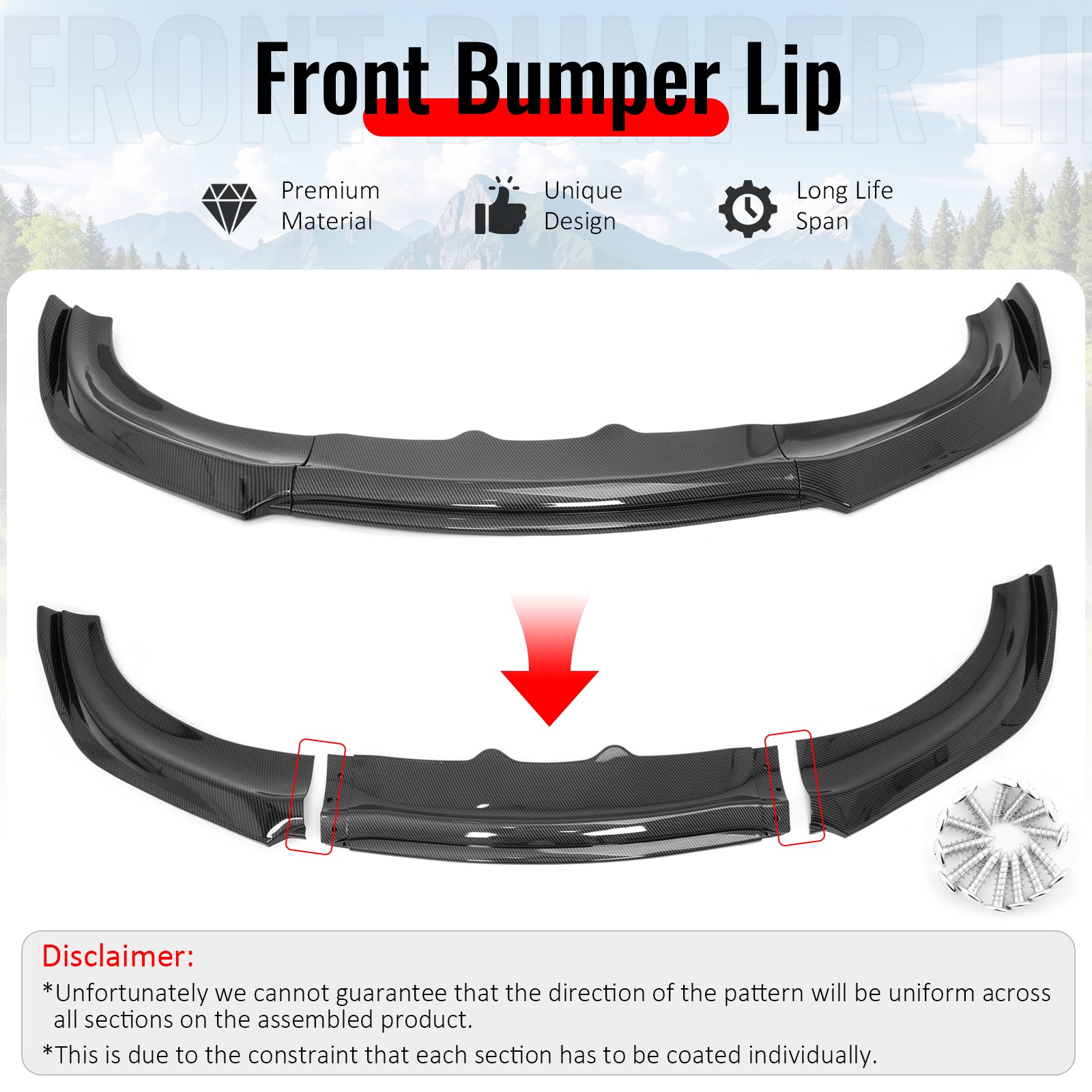 Fits 15-23 Dodge Charger IKON V2 Front Bumper Lip Spoiler Carbon Fiber Print PP